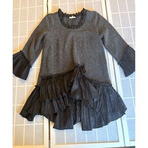 RYU Gray Ruffle Hem Top Women's Sz M Imperial  Flowy Vamp Romantic Gothy Glam